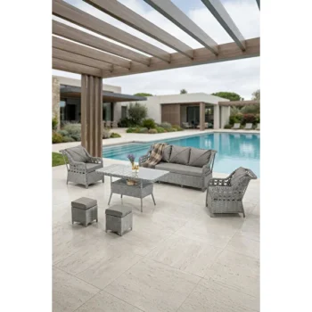 Btk Concept Datça Rattan Bahçe Mobilyası 3+1+1 Açık Gri Masalı(siyah çizgili)