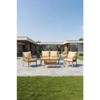 Btk Concept Milano Rattan Bahçe Balkon Takımı 2+1+1+camlı Masa Kahve ( siyah çizgili)