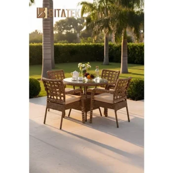 Btk Concept Alaçatı 4 Kişilik Rattan Bahçe Balkon Mutfak Masa Takımı Kahve