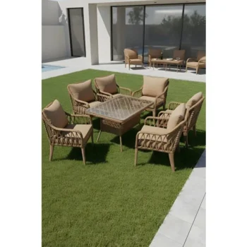 Btk Concept Pars 6 kişilik Rattan Bahçe Balkon Mutfak Masa Takımı Kahve