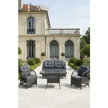 Btk Concept Açelya Rattan Bahçe Balkon Oturma Takımı 2+1+1+camlı Masa Antrasit Rengi