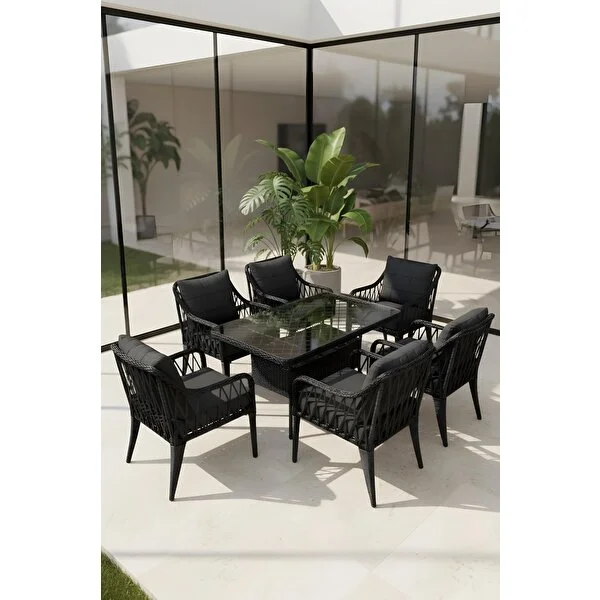 Btk Concept Pars 6 Kişilik Rattan Bahçe Balkon Mutfak Masa Takımı Antrasit