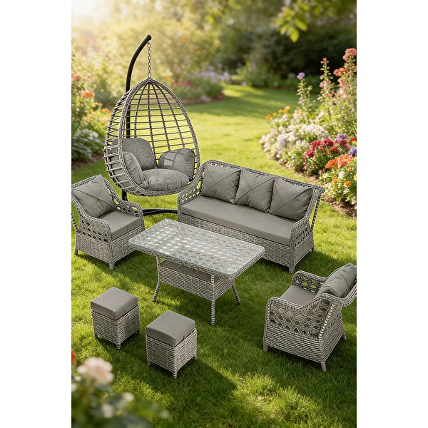Btk Concept Lupa Eslem Rattan Bahçe Mobi̇lyasi 3+1+1 Puf Ve Salıncak Dahi̇l" Masali Garanti̇li̇ - Görsel 4