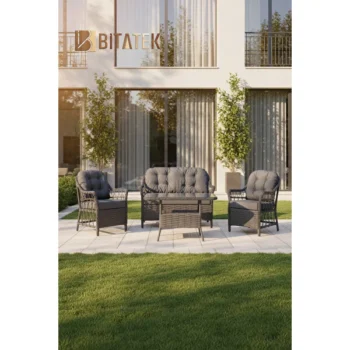 Btk Concept Milas 2'li Bahçe Ve Balkon Takımı Antrasit 2+1+1 Masalı