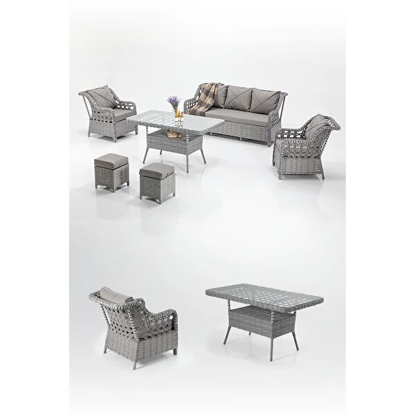 Btk Concept Oscar Rattan Bahçe Mobi̇lyasi 3+1+1 Masali Garanti̇li̇ Gri (siyah çizgili) - Görsel 2