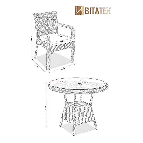 Btk Concept Alaçatı 2 Kişilik Rattan Bahçe Balkon Mutfak Masa Takımı Açık Gri - Görsel 2