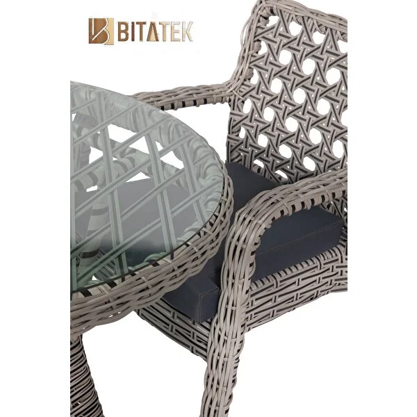 Btk Concept Alaçatı 2 Kişilik Rattan Bahçe Balkon Mutfak Masa Takımı Açık Gri - Görsel 3