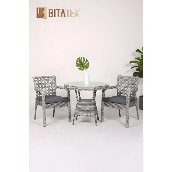 Btk Concept Alaçatı 2 Kişilik Rattan Bahçe Balkon Mutfak Masa Takımı Açık Gri - Görsel 4