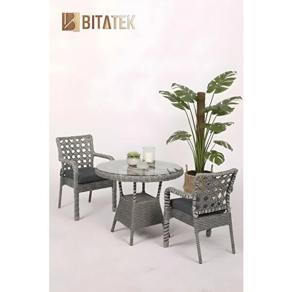 Btk Concept Alaçatı 2 Kişilik Rattan Bahçe Balkon Mutfak Masa Takımı Açık Gri - Görsel 5