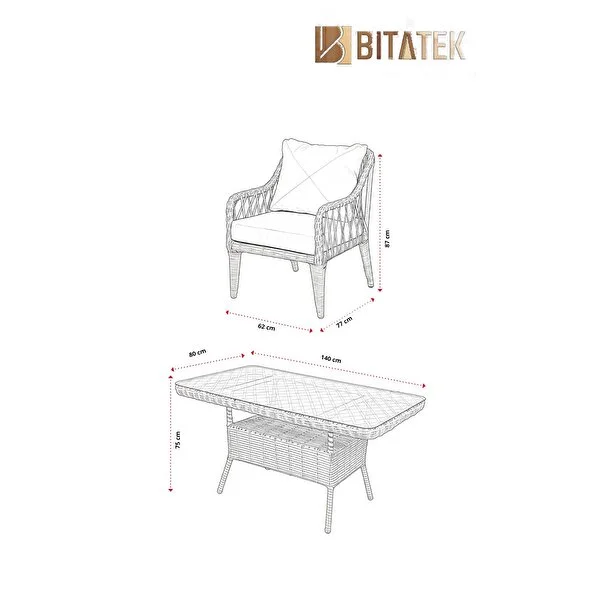 Btk Concept Pars 4 Kişilik Rattan Bahçe Balkon Mutfak Masa Takımı Kahve - Görsel 2