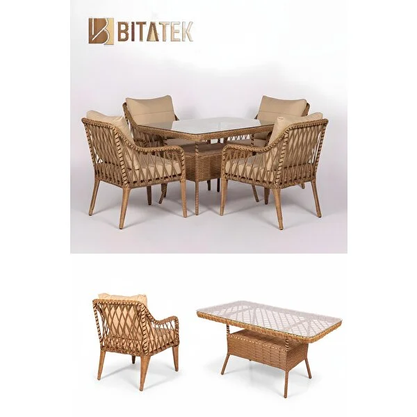 Btk Concept Pars 4 Kişilik Rattan Bahçe Balkon Mutfak Masa Takımı Kahve - Görsel 4