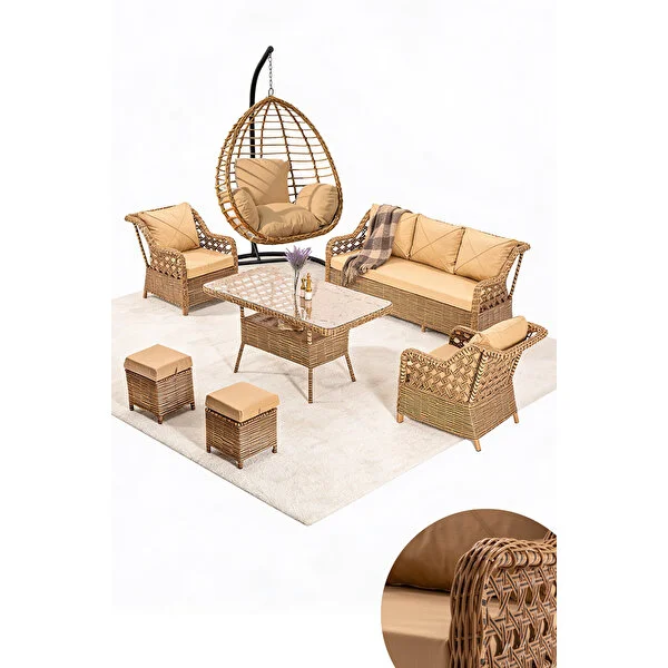 Btk Concept Lupa Eslem Rattan Bahçe Mobilyası 3+1+1 Puf Ve Salıncak Dahi̇l" Masalı Garanti̇li̇ Kahverengi - Görsel 4