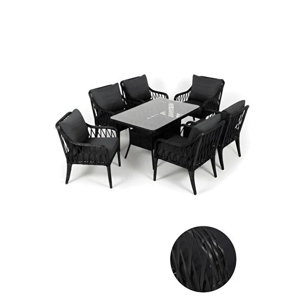 Btk Concept Pars 6 Kişilik Rattan Bahçe Balkon Mutfak Masa Takımı Antrasit - Görsel 3
