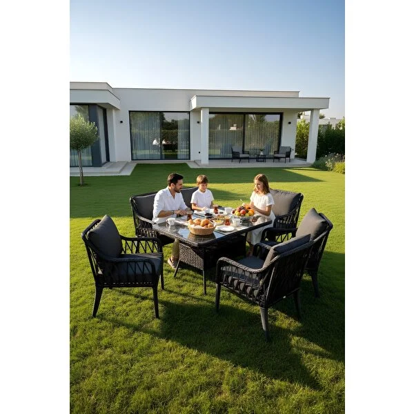 Btk Concept Pars 6 Kişilik Rattan Bahçe Balkon Mutfak Masa Takımı Antrasit - Görsel 4