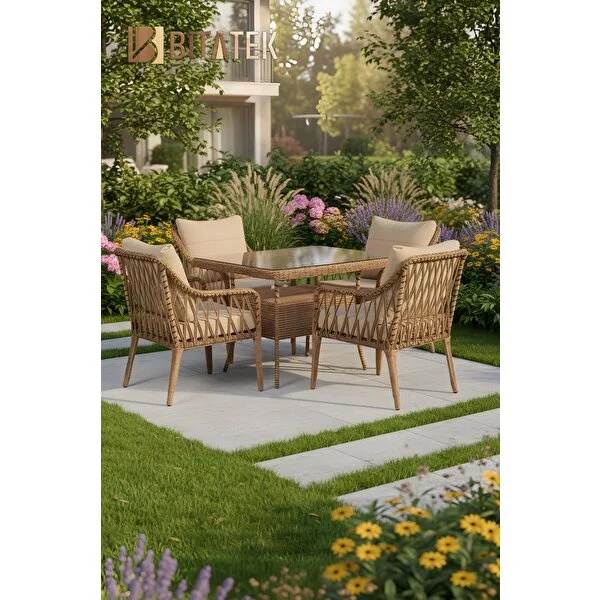 Btk Concept Pars 4 Kişilik Rattan Bahçe Balkon Mutfak Masa Takımı Kahve
