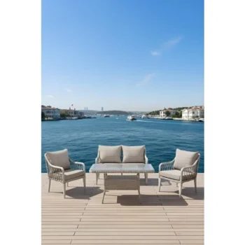 Btk Concept Milano Rattan Bahçe Balkon Takımı 2+1+1+camlı Masa Gri ( siyah çizgili)