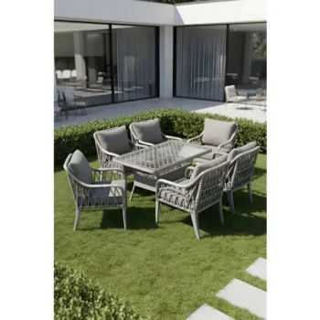 Btk Concept Pars 6 Kişilik Rattan Bahçe Balkon Mutfak Masa Takımı Gri